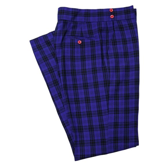 Chiragh Apparel Other - Mens 32 Gurkha Pants Blue Black Plaid Wool High Waist Straight Fit Trousers